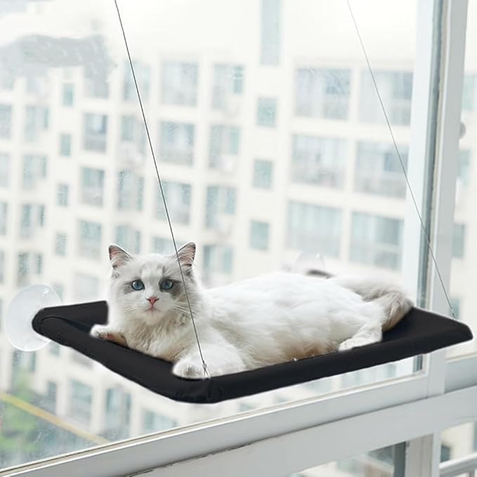 Black Cat Hammock for Window Cat Window Bed for Indoor Cats | Cat Window Perch Suction Cups Cat Window Hammock Space Saving Window Seat for Cats Inside
