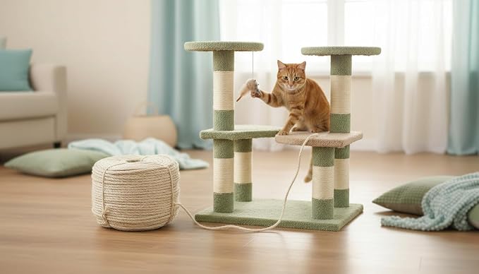 Premium Brazilian Sisal Rope, Natural Fiber 100% Sisal, Ultra Durable, Chemical-Free, Ideal for DIY, Cats, Scratching Post Replacement, Home Decor, Garden, Crafting (1/5” 50 ft / 5mm 15m)
