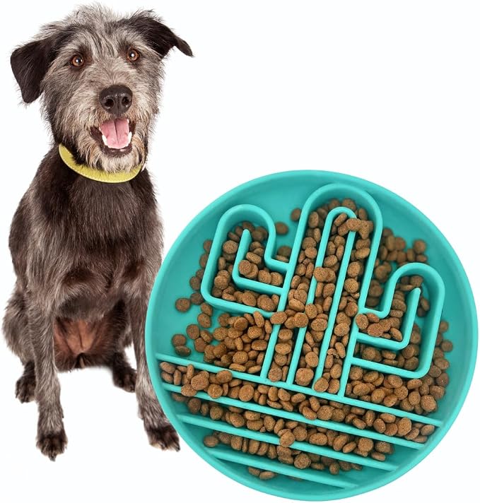 Cactus Slow Feeder Dog Bowls for Large Medium Small Breeds Silicone Non Slip Puzzle Bowl Puppy Essentials