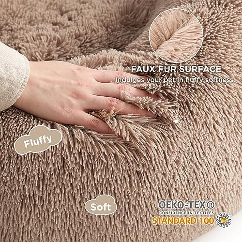 Bedsure Calming Dog Beds Large Sized Dog Donut Washable Pet Bed,36ins Camel