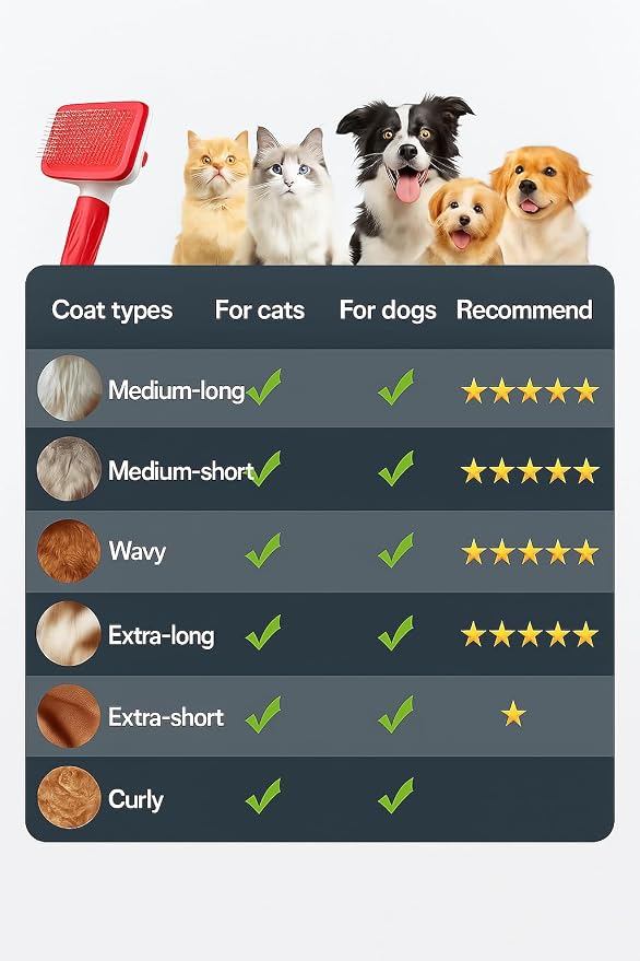 Self-Cleaning Slicker Brush, Dog Cat Bunny Pet Grooming Shedding Brush, Easy to Remove Loose Undercoat, Pet Massaging Tool Suitable for Pets with Long or Short Hair (Red)