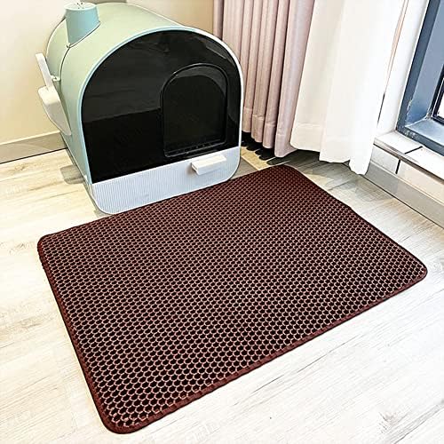 Cat Litter Mat Kitty Litter Trapping Mat Honeycomb Mats Waterproof Double Layer Anti Tracking Kitty Mats Catcher Litter Tray Box Rug Carpet (19.7'' x 15.7'', brown)