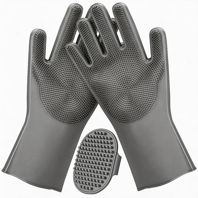 3PCS Dog Bath Brush Set | Dog Washing Gloves with Shampoo Brush, Dog Scrubber with Adjustable Handle, Pet Shower Brush for Bath, Massage and Grooming