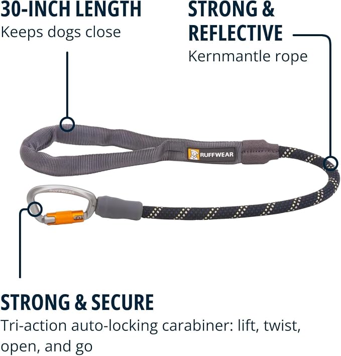 Ruffwear, Knot-a-Long Dog Leash, 30-inch Short Rope Lead, Obsidian Black