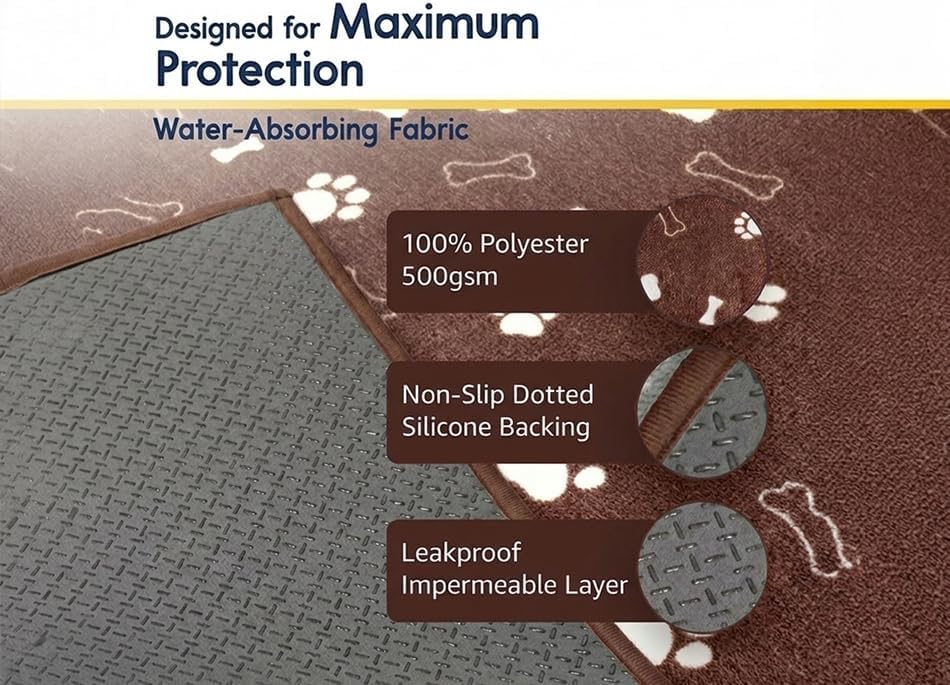 Muddy Mat® Washable Pee Pads for Dogs, Super Absorbent Reusable Puppy Pads–100% Waterproof Pee & Potty Training Pads for Pets, Non-Slip Dog Pads for Crates, Playpens and Floors - 2 Pack, Brown 36"x48"