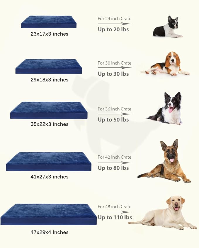 KSIIA Orthopedic Dog Bed for Large Dogs with Waterproof Lining, Blue, 41x27 | Deluxe Soft Plush Dog Crate Bed, Washable Pet Mat with Removable Cover & Egg Crate Foam for Large Dogs Sleeping & Relaxing