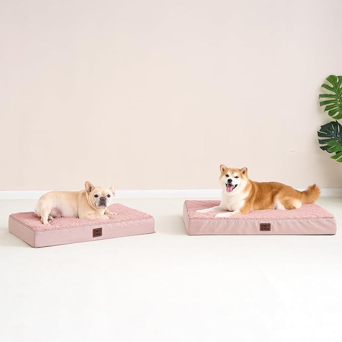 EHEYCIGA Orthopedic Dog Bed with Removable Washable Cover, Pink, 30x20 | Egg Crate Foam Support, Durable Oxford fabric, Non-Slip Bottom, Machine Washable, Soft Waterproof Plush Pet Bed Mat For Crate