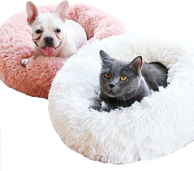 Modern Soft Plush Round Pet Bed for Cats or Small Dogs, Mini Medium Sized Dog Cat Bed Self Warming Autumn Winter Indoor Snooze Sleeping Cozy Kitty Teddy Kennel (20” D x 8'' H, Pink)