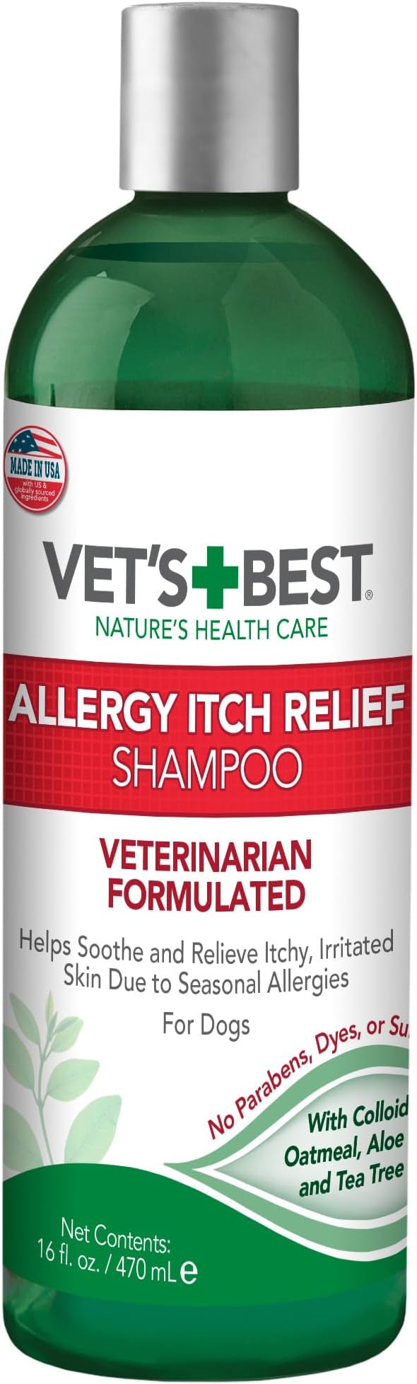 Vet's Best Allergy Itch Relief Dog Shampoo with Oatmeal, Aid Itching, 16 oz | Oatmeal Dog Shampoo, Helps Relieve Seasonal Itching & Skin Irritation, Cleans, Moisturizes & Freshens Coat