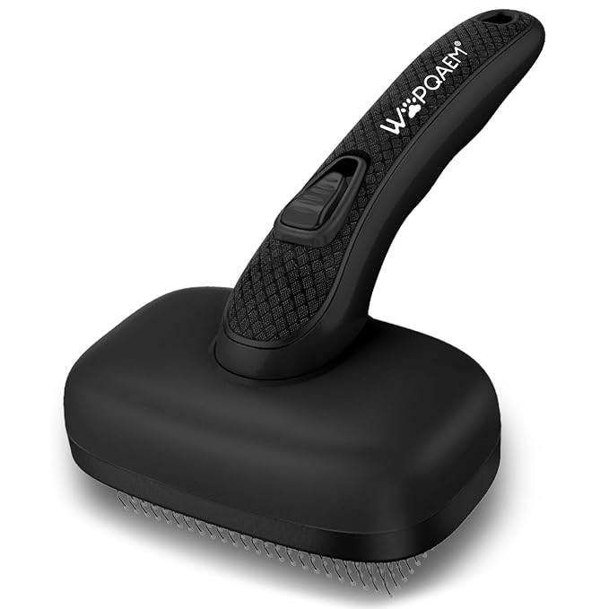 Self Cleaning Slicker Brush for Dog and Cat Shedding, Black | Skin Friendly Deshedding Brush for Short or Long Haired Dogs & Cats, One-Click Retractable for Easy Cleaning Flying Hair