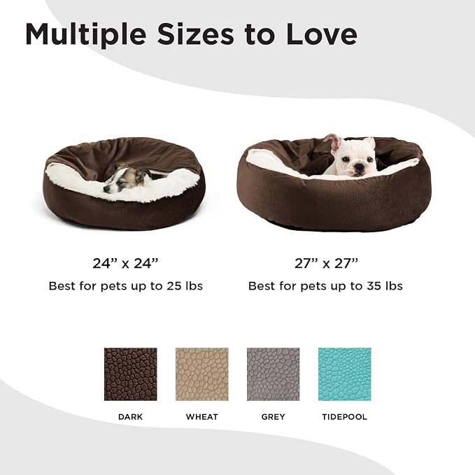 Best Friends by Sheri Cozy Cuddler Ilan Covered Cat and Dog Bed with Attached Blanket, Dark Brown, 24"x24"