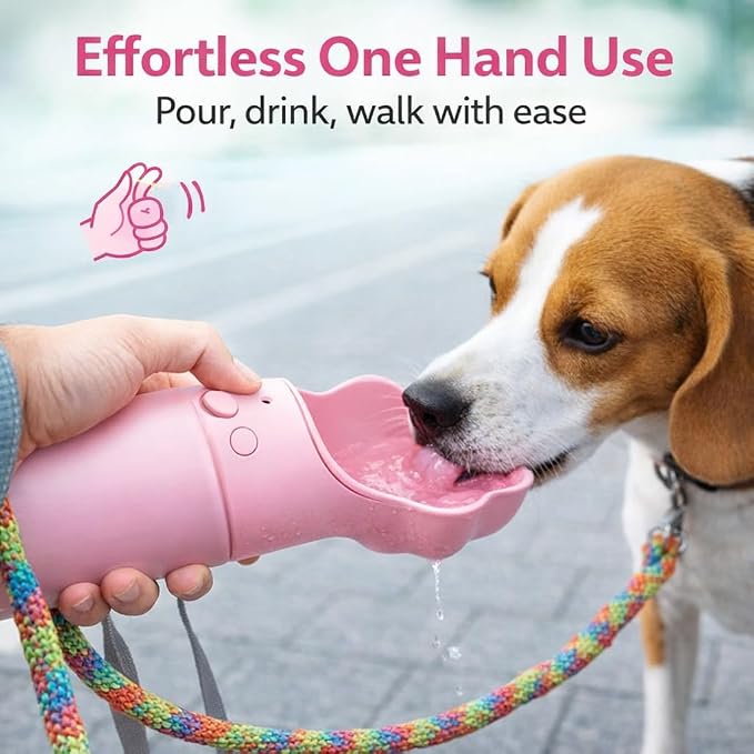 Duna Gulp 18oz Dog Travel Water Bottle with Paw-Shaped Bowl - Insulated Stainless Steel, Leakproof & Portable with Carry Strap for Outdoor Walking, Hiking & Pet Hydration on-the-Go - Pink