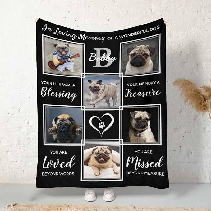 InterestPrint Personalized Memorial Fleece Blanket with Dog Cat Photo in Loving Memory of A Wonderful Dog Black Custom Pet Sympathy Remembrance Gift for Family and Friends 40X50 Inch