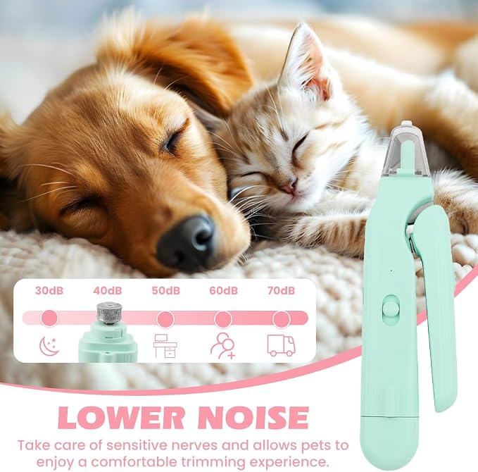 2-in-1 Dog Nail Grinder & Dog Nail Clippers Trimmers, Dogs Trimmer with LED Light + Splash Guard + Storage Case, Pet Claw Clippers for Dogs Cats, USB Rechargeable (Green)