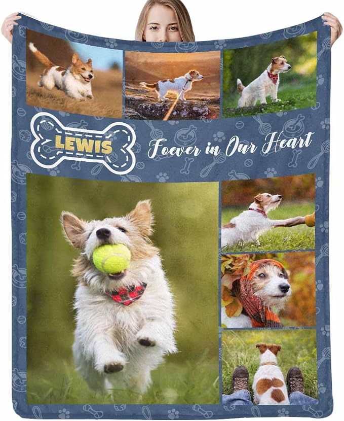 Artsadd Personalized Memorial Blanket with Pictures Pet Loss Sympathy Gift in Memory of Dog Cat Custom Photo Blanket