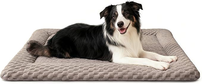 Dog Bed Mat, Dual-Sided Dog Crate Bed Mat - Ultra Soft & Machine Washable Kennel Pad for Large Dogs, All-Season Comfort Pet Bed for Crates, Travel, and Home, Light Brown, 35 x 23 Inch