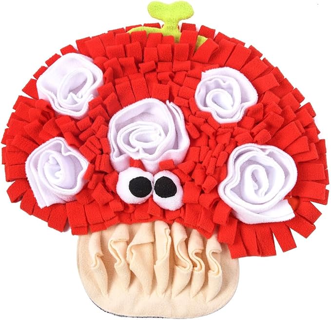 Pet Snuffle Mat Veggie Design Fleece Foraging Mats Interactive Feeding Toy Anti Slip Slow Feeder Treat Dispenser for Dogs Rabbits (Mushroom)