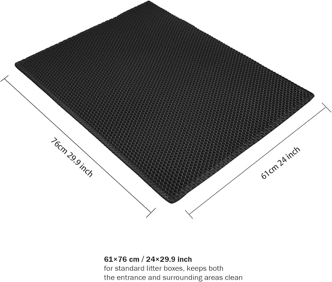 Cat Litter Mat, 29.9'' x 24''Inch, Double Layer Waterproof Proof Litter Box mat, Non-Slip Design, Reduces Litter Scatter, Easy to Clean, Black Cat Litter Trapping Mat