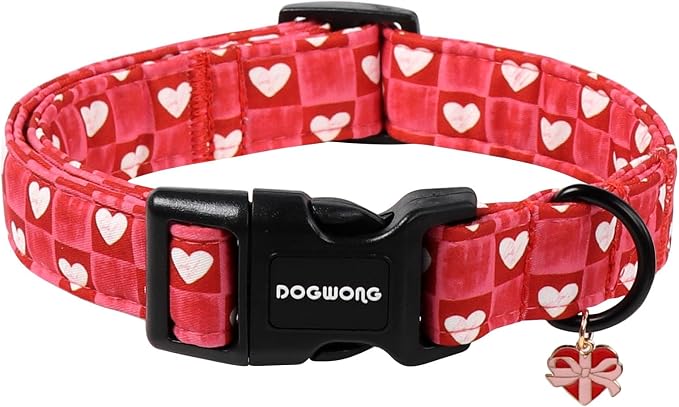 DOGWONG Valentine's Day Dog Collar-Cute Blue Heart Dog Collars, Adjustable Valentine Heart Pet Collars Puppy Collar with Quick Release Buckle for Girl&Boy Dogs,M