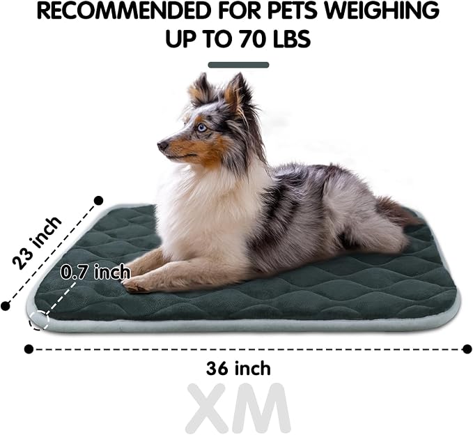 Dog Bed Mat Crate Pad, Anti-Slip Bottom Machine Washable Pet Pad | Thick lightweight mat with anti-slip bottom, machine washable. Ideal for dogs, cats in crates, home & car, XM 36x23'', Grey