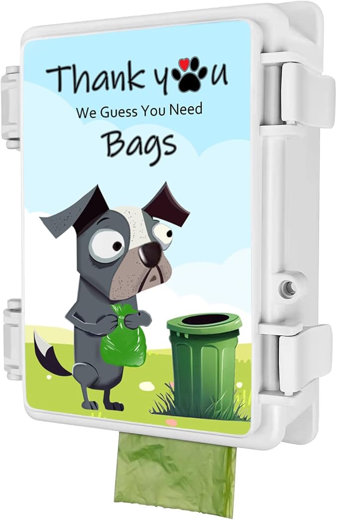 Dog Poop Bag Dispenser Wall Mounted Waterproof Outdoor Pet Waste Bags Dispenser Station with Cute Doggie Poo Images Post, Pole, Fence Mountable fits Home, Porch, Patio, Yard（colored,only dispenser)