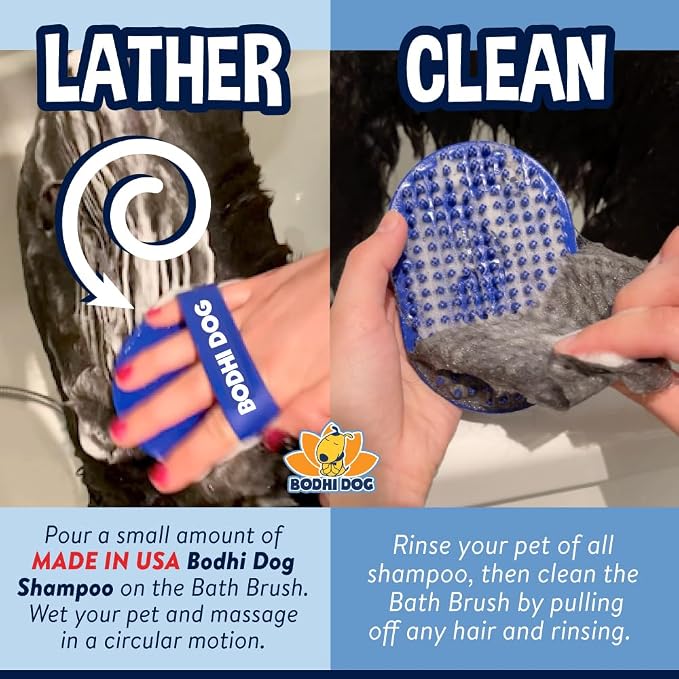 Bodhi Dog Shampoo Brush - Pet Grooming & Bath Supplies for Dogs and Cats - Bath Brush for Long & Short Hair - Premium Scrubber for Shower, Showerhead, Sprayer & Bathing (One Pack, Blue)