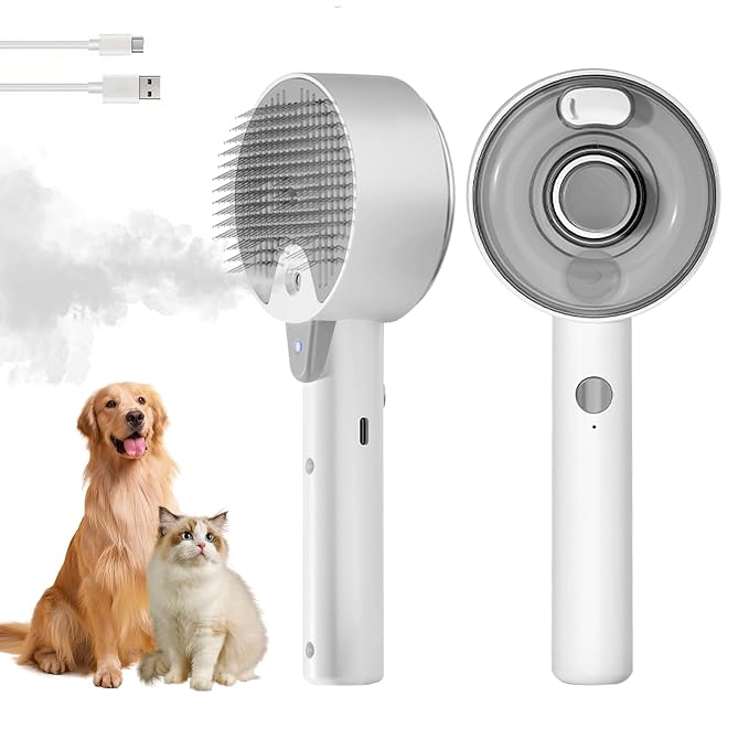 Cat Steam Brush for Indoor Cats, Spray Cat Deshedding Brush for Grooming | Self Cleaning Steam Pet Brushes with Spray, Helps Remove Loose Hair & Undercoat, Grooming Tool for Long & Short Hair Cats