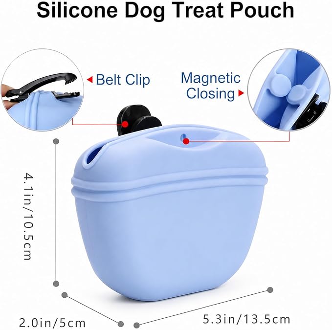 Dog Treat Pouch for Training, Silicone Dog Treat Bag with Strong Clip, Hands-Free Puppy Training Treat Holder, Portable Pet Snack Pouch for Walking, Agility, Obedience Training & Outdoor Use