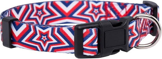Native Pup American Flag Dog Collar- Red White and Blue- Patriotic Collars for 4th of July, USA- Adjustable Small, Medium, Large Breed Dogs (Small, Big Stars)