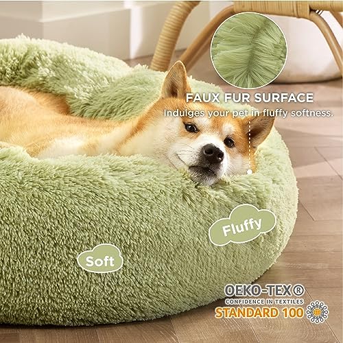 Bedsure Calming Dog Bed Medium Size Dog Donut Washable Pet Bed,30ins Green