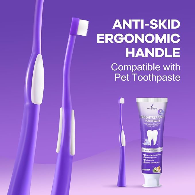 Zero-Pressure Pet Toothbrush for Cats & Small Dogs, Purple | Gentle Gum Comfort. Hygienic Standing Base. Soft Brushing Feel. Easy Daily Routine for Delicate Mouths.