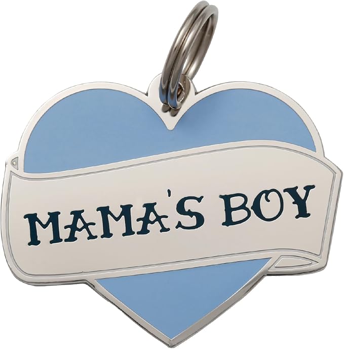 Two Tails Pet Company Personalized 'Mama's Boy' Pet ID Tag - Custom Engraved Dog Tags for Pets - Durable Brass, Silver Plating, Free Engraving for Dog's Name, Perfect for Dog Collars & Leashes