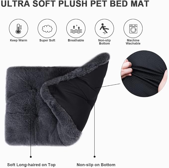 Large Dog Bed Crate Pad 36", Washable Plush Pet Mat Sleeping Dark Grey | Ultra Soft Cozy, Anti-Slip Bottom, Machine Washable, Kennel Pad 35*22", Easy to Care, 55lbs