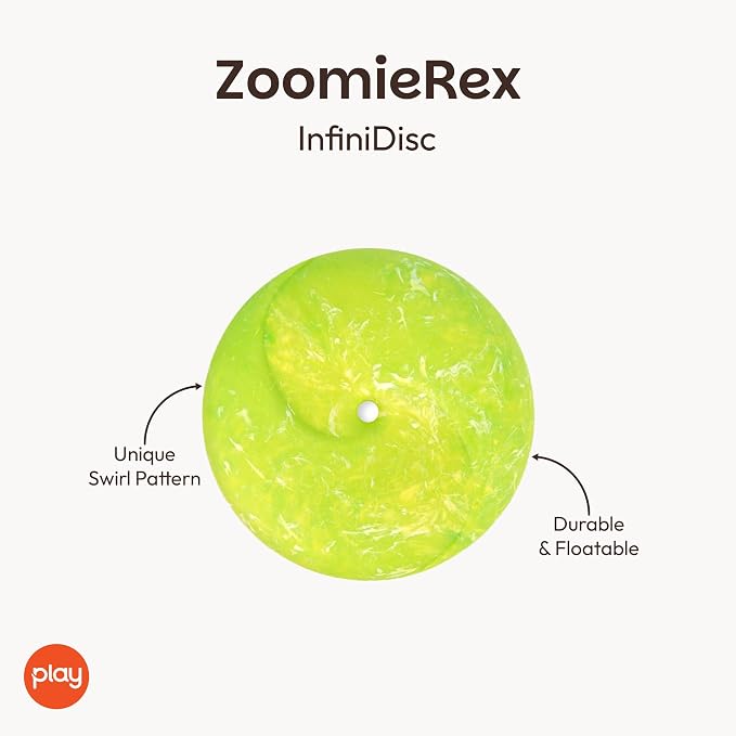 P.L.A.Y. Cute Outdoor Dog Toys - ZoomieRex InfiniDisc Rubber Frisbee, Great for Puppies & Small, Medium, Large Dogs - Dishwasher Safe, Lightweight, Floats in Water, Beach Friendly (Green, Large)