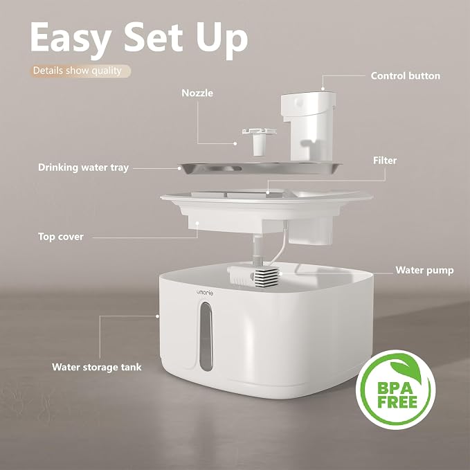 Automatic Cat Water Fountain, Wireless Pet Water Fountain with Stainless Steel Tray & BPA-Free Body, Ultra Quiet Pump, Motion Sensor, Easy to Clean, 3.2L/108oz for Multiple Cats & Small Dogs