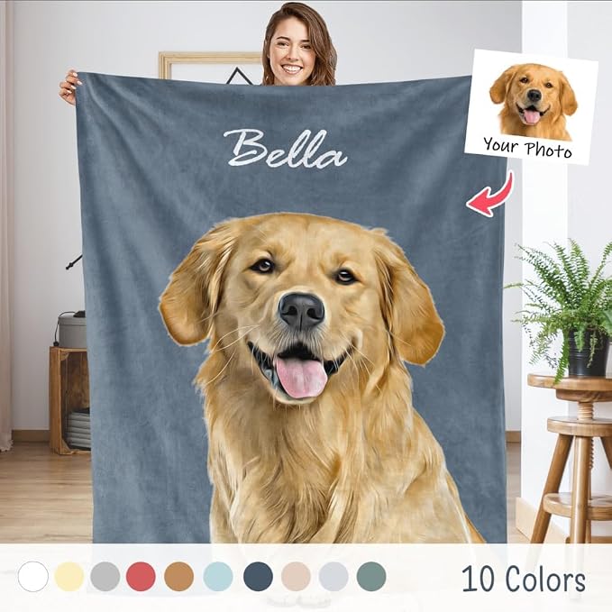 Pamaheart Custom Dog Face Blankets, Personalized Pet Photo Blanket, Fleece Dog Blankets, Customized Photo Throws, Dogs Dad Gifts, Pet Lover Gifts, Memorial Gift /18