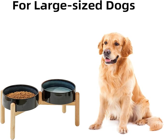Havniva 8.3inch Ceramic Raised Dog Bowl with Stand, Double Dog Bowls Elevated for Large Breed Dog Food and Water Bowl Set Non-Slip Dog Dish Large Capacity Feeding Pet Water Bowl
