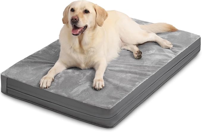 Waterproof XXXL Dog Beds Large Sized Dogs, Outdoor Washable Crate Pad 54 inch, Jumbo Foam Pet Bed with Removable Cover Reversible, Anti-Slip Kennel Pad, 53"x36", Gray