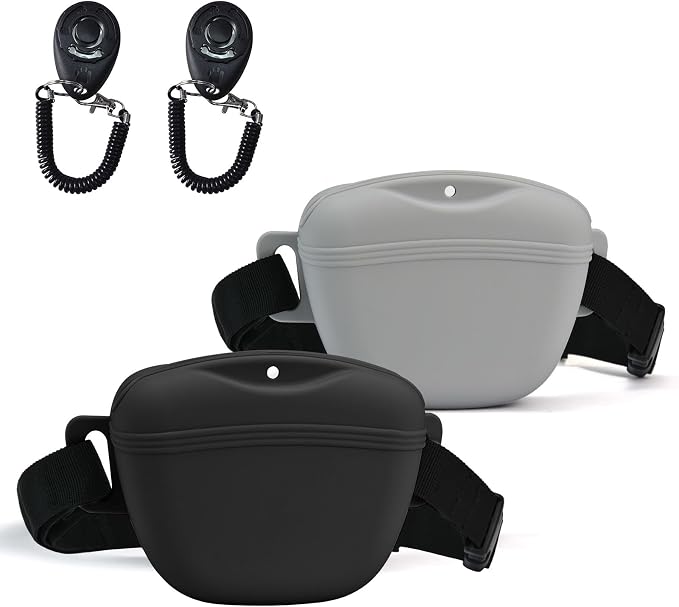 AUDWUD Magnetic Silicone Dog Treat Pouch with Adjustable Belt | Fits All Waist Sizes.Hands free with adjustable strap 31"-49.5",Magnetic spill proof seal for active,flexible
