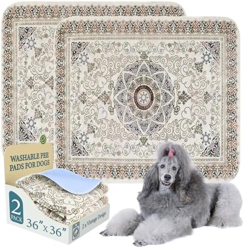 Homimp Washable Pee Pads for Dogs, 2 Pack Reusable Puppy Pads Waterproof, Absorbent and Leakproof Dog Pee Pads, Non Slip Puppy Training Pads, Pet Mat for Floor,Crate,Couch,Whelping,Beige 36"x36"