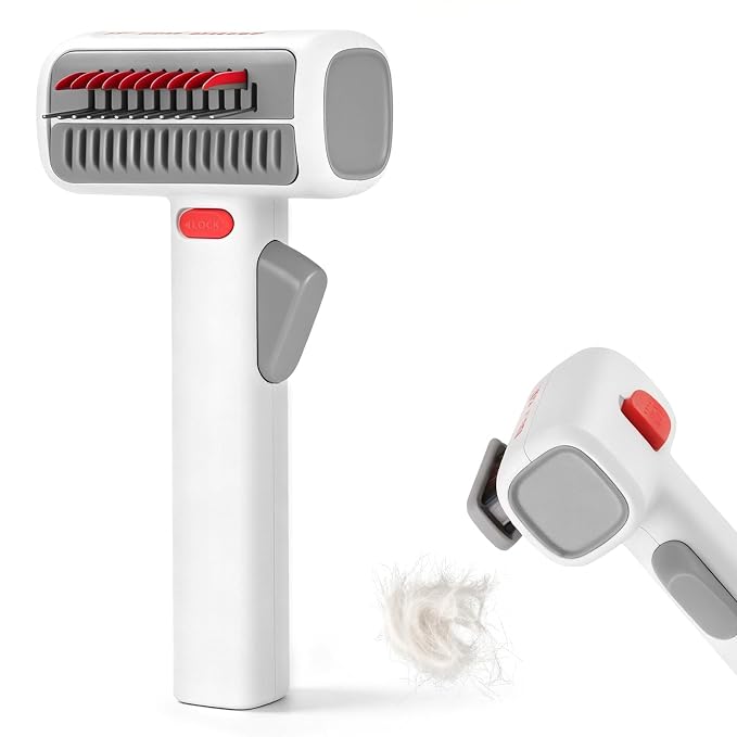 Deshedding Brush for Cats - 2-in-1 Pet Dematting Comb & Undercoat Rake | Cat Hair Removal Brush Self-Cleaning Hair Removal Brush Safely removes tangles, knots, and loose hair from your pet
