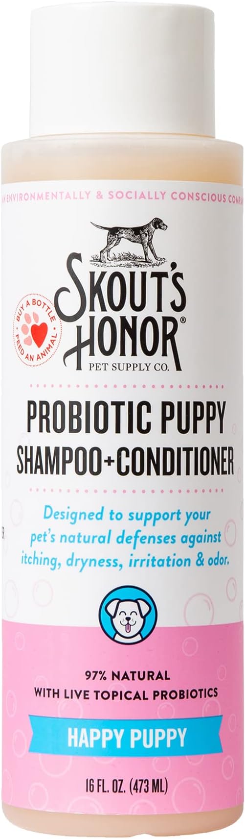 SKOUT'S HONOR Probiotic Puppy Shampoo and Conditioner - Happy Puppy, 16 oz | Natural 2-in-1 for Puppies and Dogs, Microbiome-Friendly with Avocado Oil & Omega-3s, Paraben & Sulfate-Free