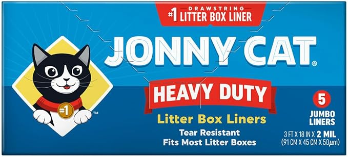 JONNY CAT Litter Box Liners, Heavy Duty Drawstring Liners, Pack of 4 Boxes, 5 Liners per Box, 3 FT X 18 IN, Tear Resistant