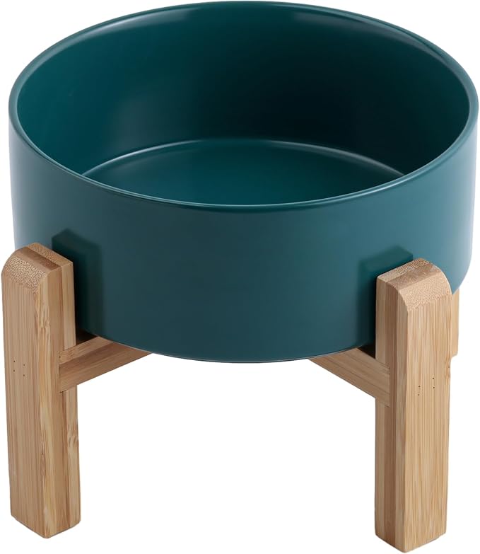 Green Raised/Elevated Ceramic Dog Bowl for Medium Large Sized Breeds,Large Dog Food Water Bowl with Stand,8 in Non Slip Heavy Weighted 1800ml/ 7.6 Cups/60 OZ