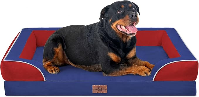 Comfort Expression Orthopedic Dog Bed for Extra Large Dogs with Bolster | Waterproof Dog Couch Bed with Washable Cover & Non-Slip Bottom, Supportive Egg Crate Foam XL Pet Bed, 45x35 Inch
