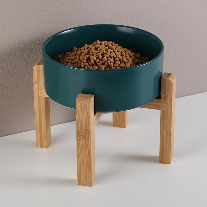 Green Raised/Elevated Ceramic Dog Bowl for Medium Large Sized Breeds,Large Dog Food Water Bowl with Stand,8 in Non Slip Heavy Weighted 1800ml/ 7.6 Cups/60 OZ