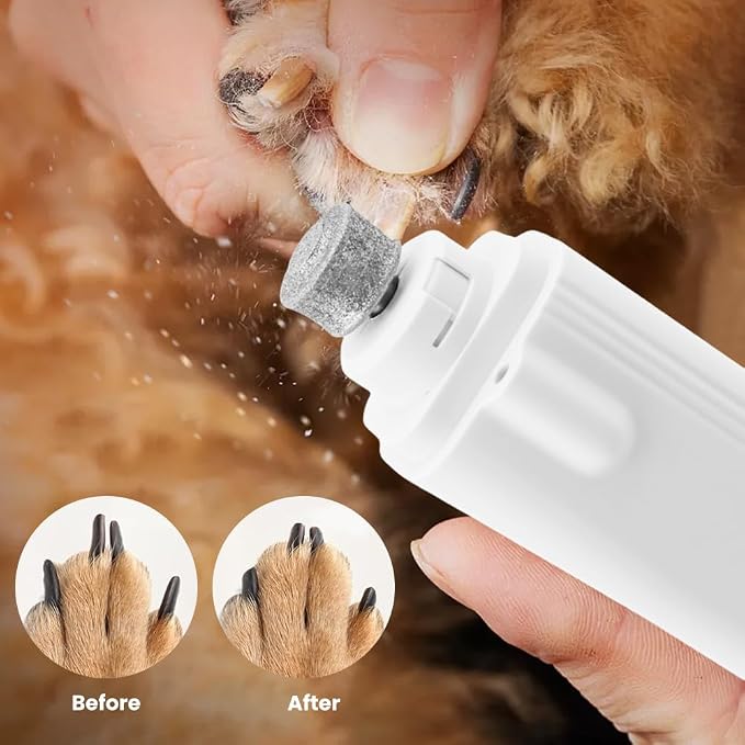 2-in-1 Dog Nail Grinder & Dog Nail Clippers Trimmers, Dogs Trimmer with LED Light + Splash Guard + Storage Case, Pet Claw Clippers for Dogs Cats, USB Rechargeable (White)