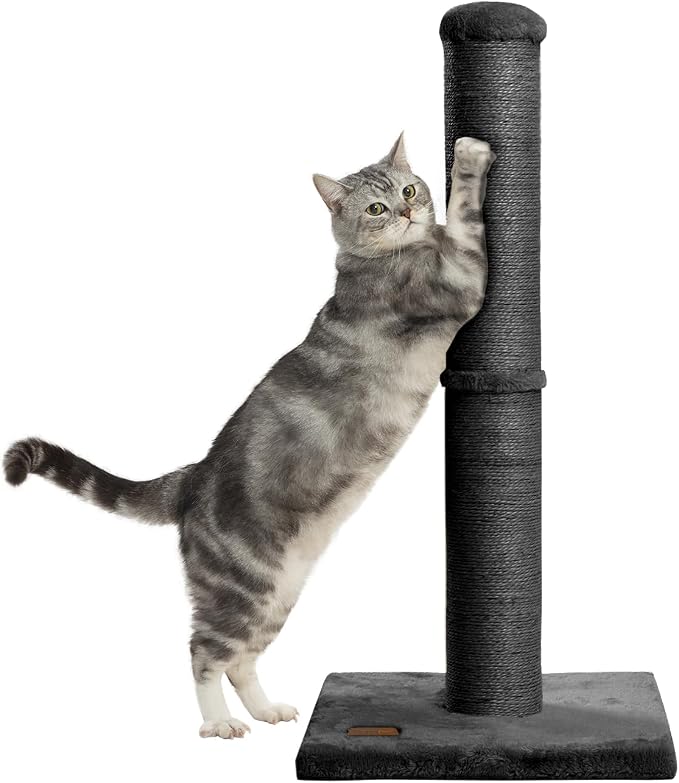 Karolpar 34inch Cat Scratching Post with Natural Sisal Rope 4.3Inch Large Diameter Scratcher Post Tree for Indoor Cats Black