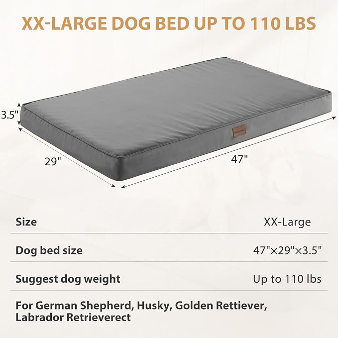 BFPETHOME Outdoor Waterproof Dog Bed for Large Dogs, Washable Cover, 47" | Outdoor & Indoor Use, Waterproof, For Medium, Large, Extra Large Dogs, Orthopedic, Egg Crate Foam, Up to 110 lbs