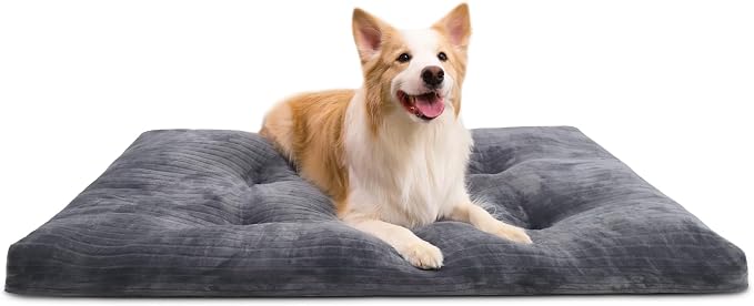 KSIIA Washable Dog Crate Bed Kennel Mat for Large Dogs,41 x 27 Inch, Gray | 3in thick soft PP filling,Elastic rebound,300gsm shed-proof flannel,Soft skin-friendly,Anti-slip bottom,Machine washable